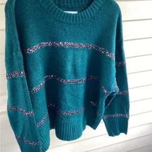 Sonoma green and black sequin Striped Women's Sweater